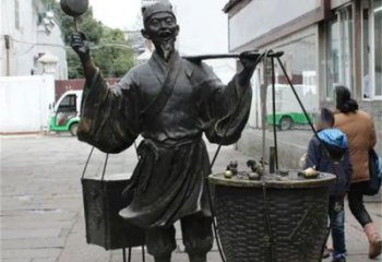 挑扁擔(dān)小販雕塑廠家，仿古人物雕塑小品，步行街民俗人物擺件