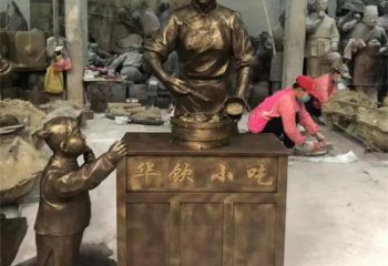 賣貨郎雕塑廠家，步行街賣小吃雕塑，仿銅人物擺件