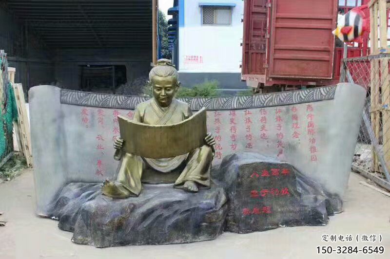 書童雕塑廠家，校園仿古人物，古銅色玻璃鋼人物擺件