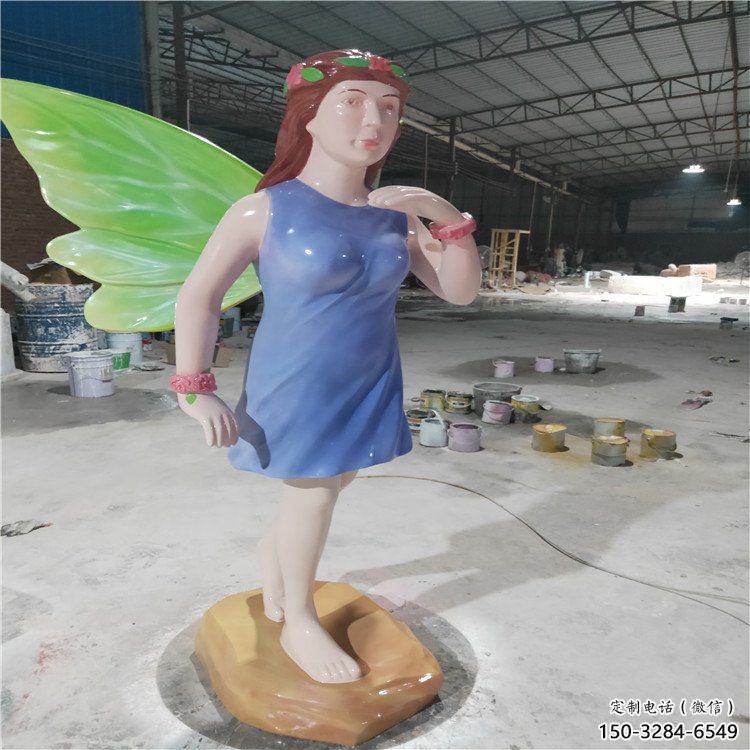 蝴蝶仙子雕塑廠家，卡通彩繪人物小品，玻璃鋼仙子雕塑制作