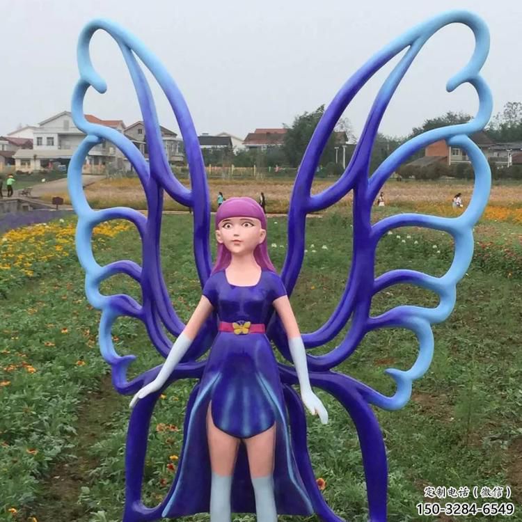 飛人雕塑廠家，蝴蝶飛人雕塑擺件，公園彩繪人物小品