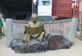 書童雕塑廠家，校園仿古人物，古銅色玻璃鋼人物擺件