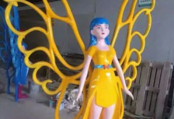 花仙子雕塑廠家，鏤空彩繪人物，卡通玻璃鋼動漫雕塑擺件