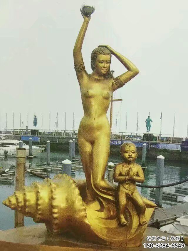 美人魚雕塑廠家，西方女人小品，仿銅卡通主題擺件
