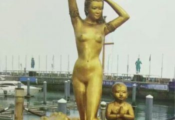 美人魚雕塑廠家，西方女人小品，仿銅卡通主題擺件