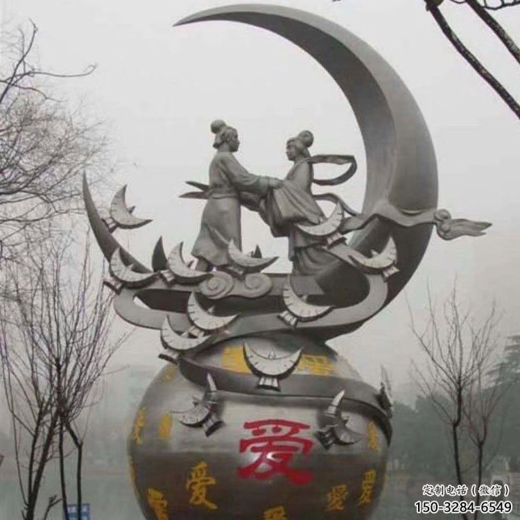鵲橋會雕塑廠家，愛情人物小品雕塑，古代鵲橋會雕塑制作