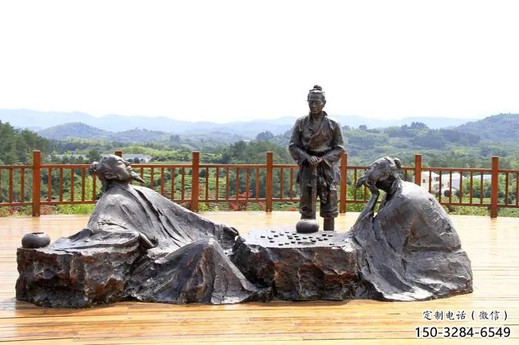 對(duì)弈雕塑廠家，公園古代人物小品，玻璃鋼對(duì)弈人物雕塑