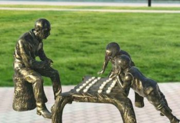 下棋雕塑廠家，公園童趣雕塑小品，仿銅下棋雕塑人物