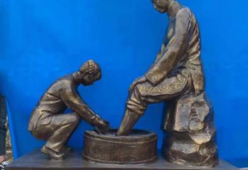 孝道雕塑廠家，古代民俗人物小品，仿銅洗腳人物雕塑