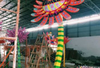 花朵雕塑廠家，彩繪植物擺件，玻璃鋼花朵雕塑小品