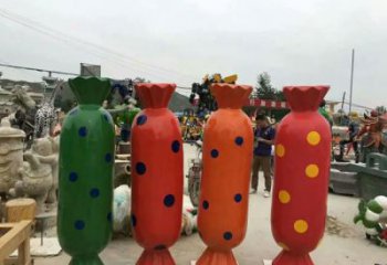 糖果雕塑廠家，仿真景觀小品，玻璃鋼彩繪糖果雕塑擺件