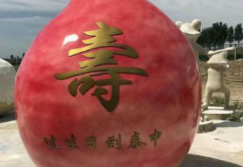壽桃雕塑廠家，仿真水果擺件，玻璃鋼仿真壽桃雕塑小品
