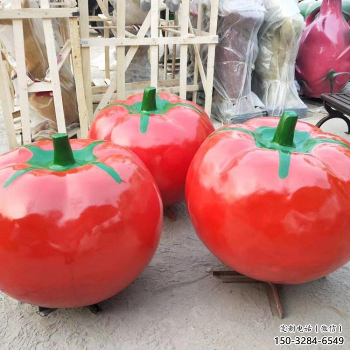 西紅柿雕塑，仿真果蔬擺件，玻璃鋼仿真西紅柿雕塑廠家