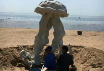 水母雕塑廠家，仿真海洋生物擺件，玻璃鋼彩繪水母雕塑廠