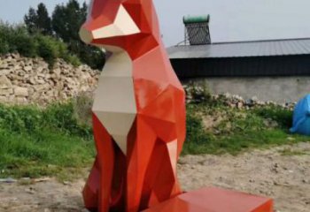 狐貍雕塑廠家，幾何動物雕塑，公園狐貍雕塑制作