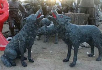 狼雕塑廠家，仿真玻璃鋼狼雕塑，仿古動物工藝