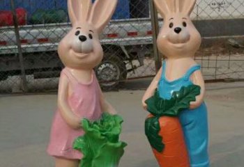 兔子雕塑廠家，卡通動物擺件，彩繪玻璃鋼兔子雕塑