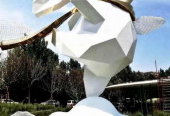 大白兔雕塑廠家，幾何動物擺件，廣場公園景觀雕塑