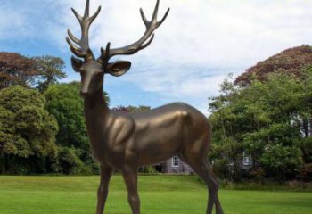 鹿雕塑廠家，公園動(dòng)物小品，古銅色玻璃鋼鹿雕塑廠