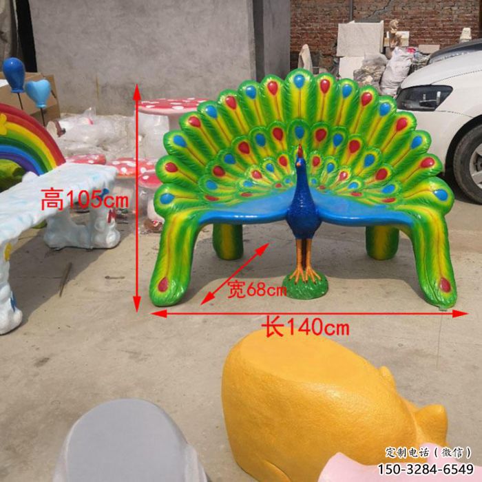 坐凳小品，孔雀坐凳雕塑制作廠家