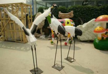 彩繪仙鶴雕塑 仿真動(dòng)物雕塑 步行街?jǐn)[件