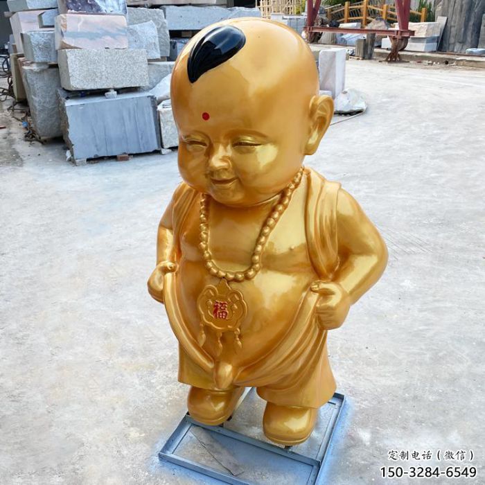仿銅小和尚雕塑 彩繪兒童雕塑 商業(yè)街肖像雕塑