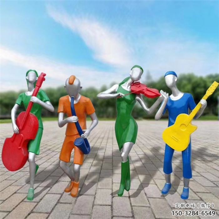 彩繪吹拉彈唱雕塑廠 電鍍現(xiàn)代樂(lè)隊(duì)雕塑 公園音樂(lè)人雕塑