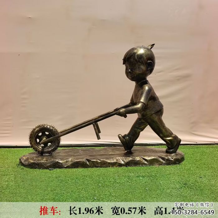 庭院獨(dú)輪車雕塑廠家 城市彩繪雕塑 民俗小品