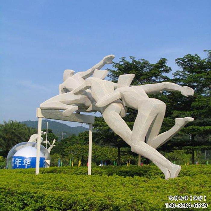 廣場(chǎng)跨欄雕塑 抽象景觀體育雕塑 烤漆運(yùn)動(dòng)員雕塑廠家