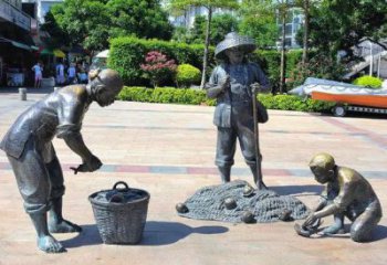 制作噴漆漁民雕塑 中式村口民俗雕塑 草地捕魚(yú)雕塑