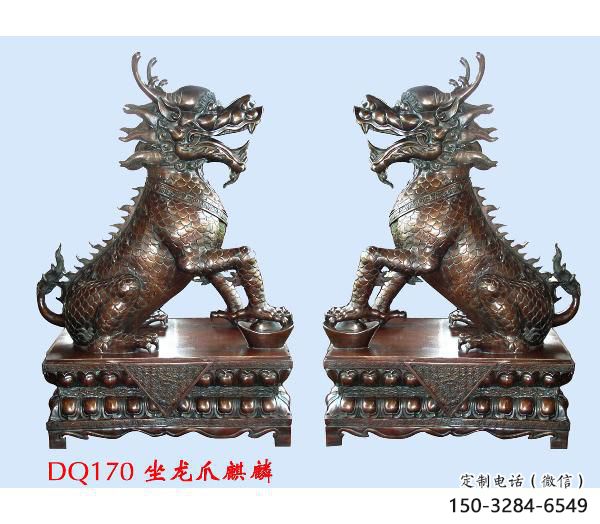 仿銅麒麟雕塑，戶外雕塑，玻璃鋼材質(zhì)制造