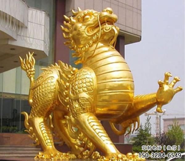 大型麒麟雕塑，鍍金動物雕塑，鍍金工藝