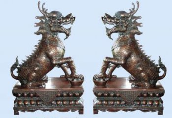 仿銅麒麟雕塑，戶外雕塑，玻璃鋼材質(zhì)制造