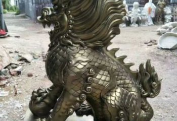 街道麒麟雕塑，戶外動物雕塑，古銅效果