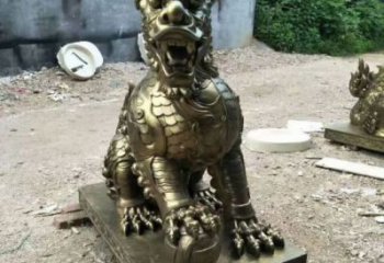 室外麒麟雕塑，動物仿銅雕塑，抽象效果