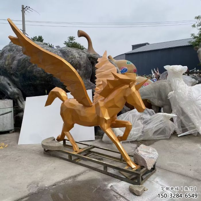 街道天馬雕塑廠家，景觀擺件，鍍金工藝
