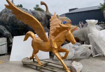 街道天馬雕塑廠家，景觀擺件，鍍金工藝
