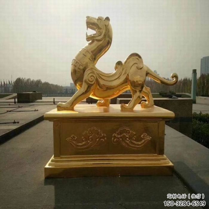 小區(qū)白虎雕塑廠家，拉絲動物雕塑，抽象效果