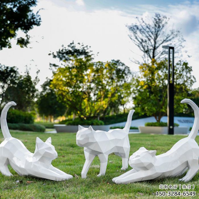 制作公園小貓咪雕塑，公園主題雕塑，幾何工藝
