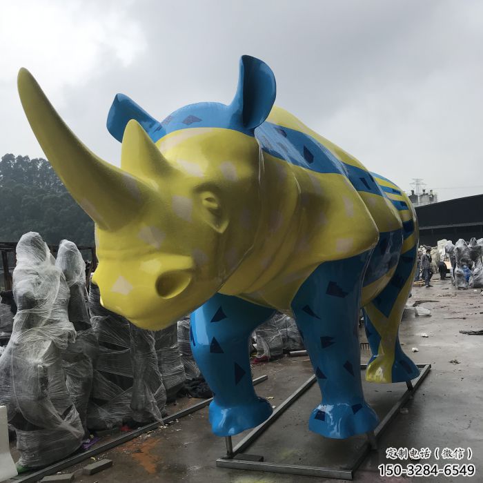 公園犀牛雕塑，鍍銅海洋雕塑，烤漆工藝