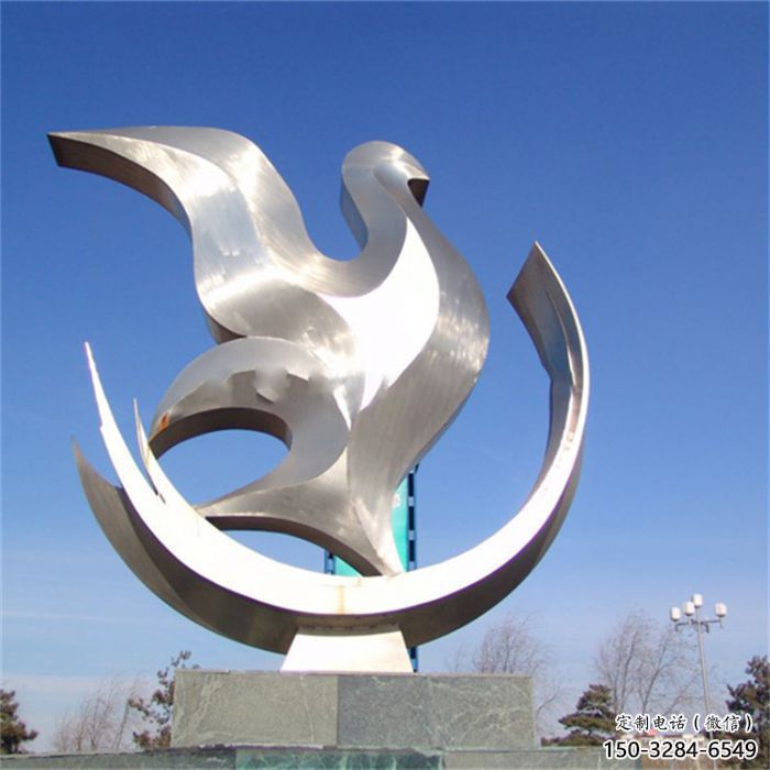 小區(qū)鴿子雕塑，鏡面鳥類雕塑，抽象效果