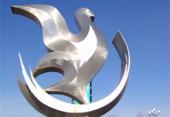 小區(qū)鴿子雕塑，鏡面鳥類雕塑，抽象效果