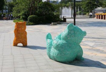街道狗熊雕塑，鑄銅動(dòng)物雕塑，古銅效果