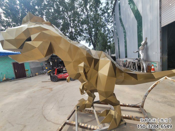 景觀恐龍雕塑供應，公園雕塑，金屬幾何恐龍雕塑制作
