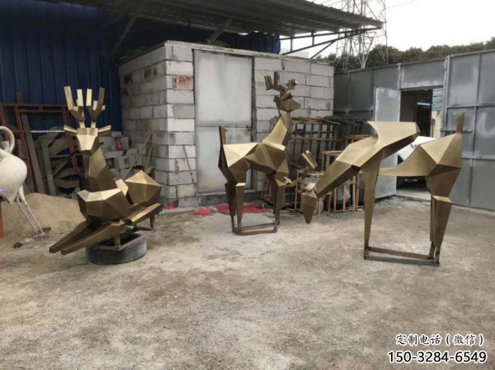 金屬小鹿雕塑批發(fā)，街頭藝術(shù)，公園抽象銅鹿雕塑展品