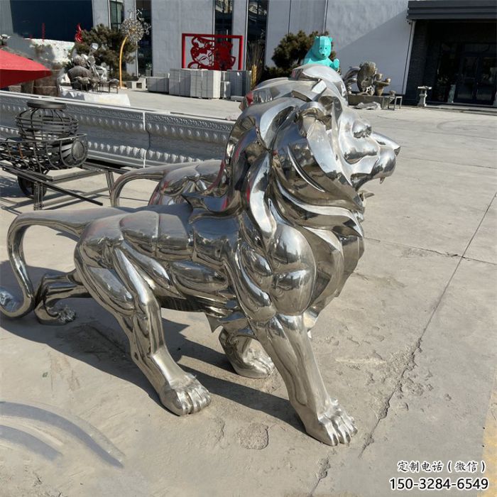 藝術獅子雕塑觀賞型，街景小品，不銹鋼獅子雕塑常用