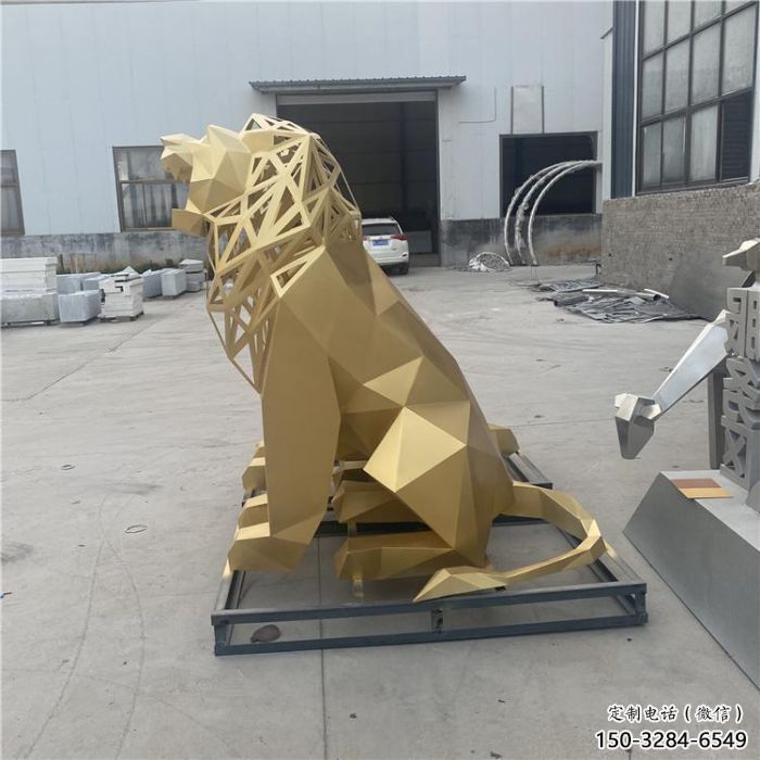 切面獅子雕塑精選，幾何烤漆不銹鋼獅子雕塑訂做