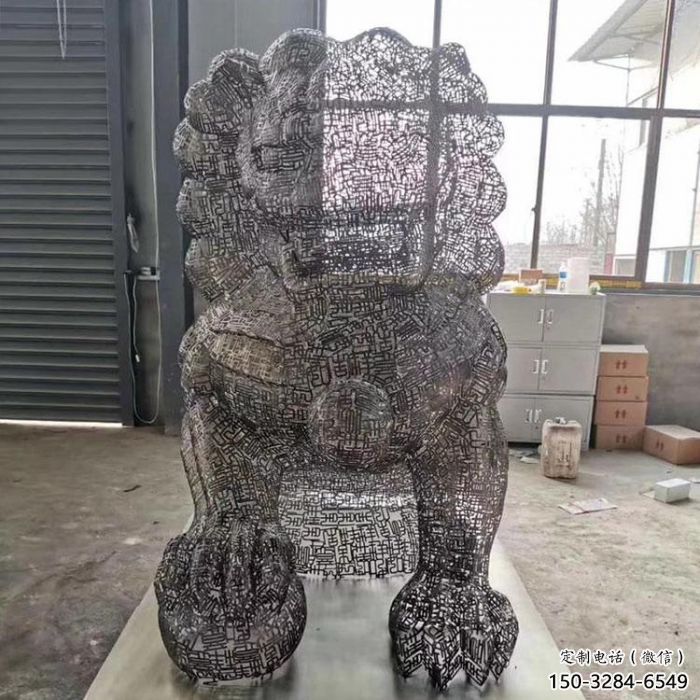 鏤空獅子雕塑預(yù)定，城區(qū)小品，不銹鋼獅子雕塑制造商