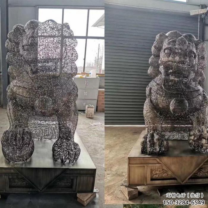 透雕獅子雕塑常用，鏤空概念，不銹鋼獅子雕塑展品