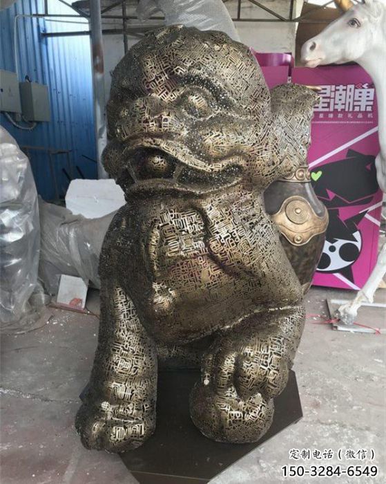 透雕獅子雕塑精品，鏤空編織工藝，不銹鋼獅子雕塑供求